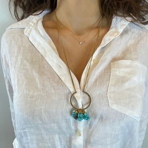 ELA STONE BRASS CHAIN AND FAUX TURQUOISE NECKLACE
